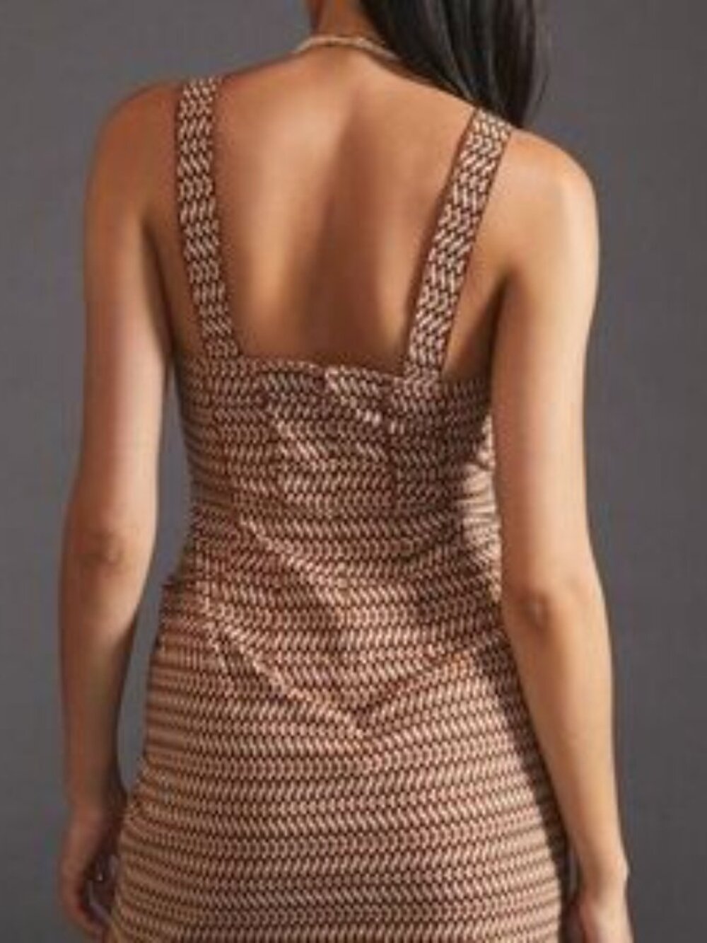 ANTHROPOLOGIE Squareneck Slim Mini Dress, Brown/White Pattern Women's Size 10 - Picture 3 of 9